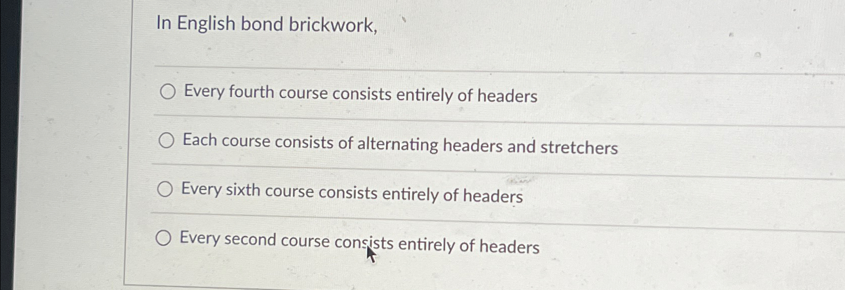 Solved In English bond brickwork,Every fourth course | Chegg.com