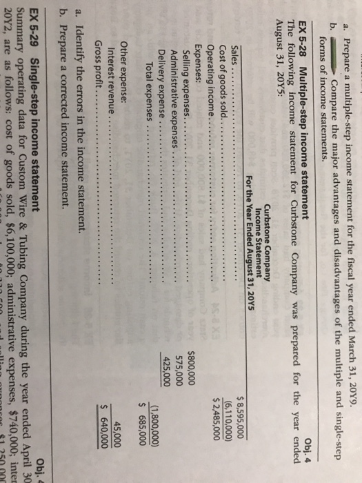 Solved A Prepare A Multiple Step Income Statement For The 0010