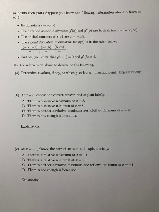 Solved 2. (5 points each part) Suppose you know the | Chegg.com
