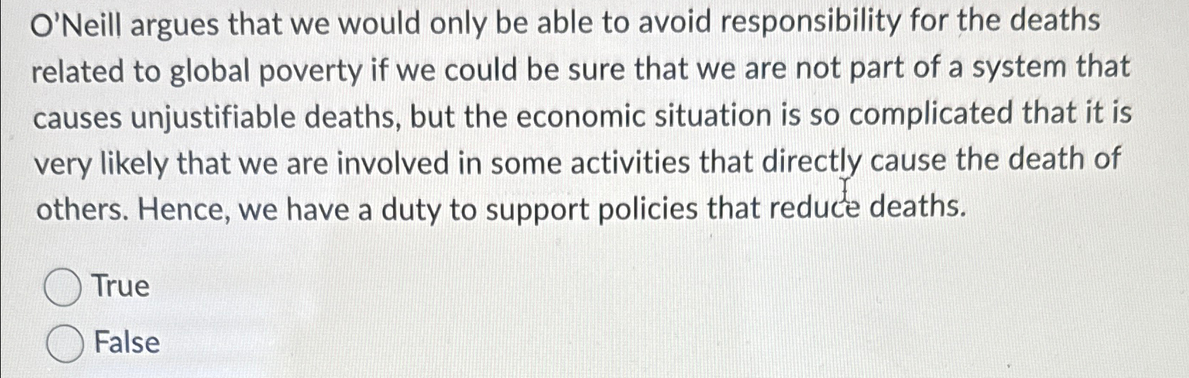 Solved O'Neill argues that we would only be able to avoid | Chegg.com