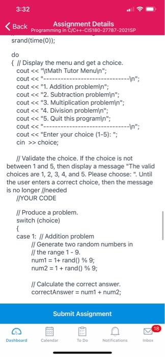 Solved Write a program that displays a menu allowing the | Chegg.com