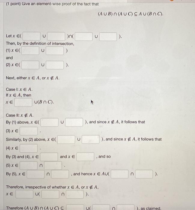 Solved 1 point give an element wise proof of the fact that chegg