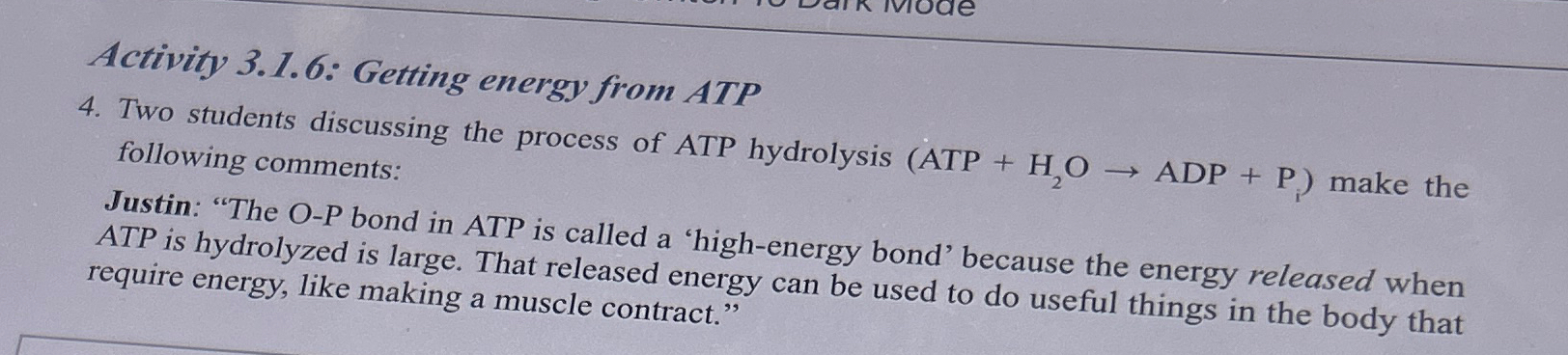 Solved Activity 3.1.6: Getting energy from ATP4. ﻿Two | Chegg.com