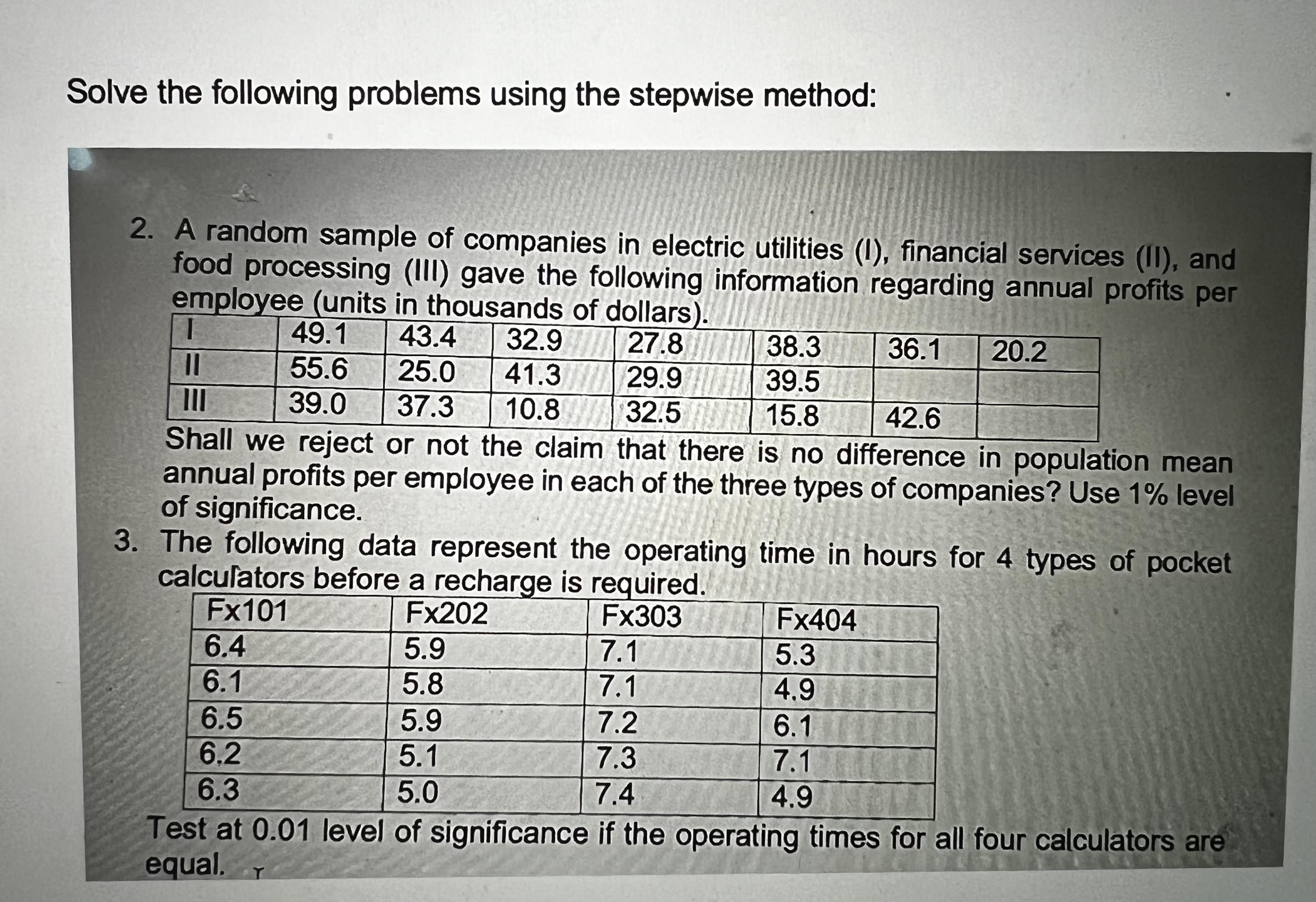 Solved Solve the following problems using the stepwise | Chegg.com
