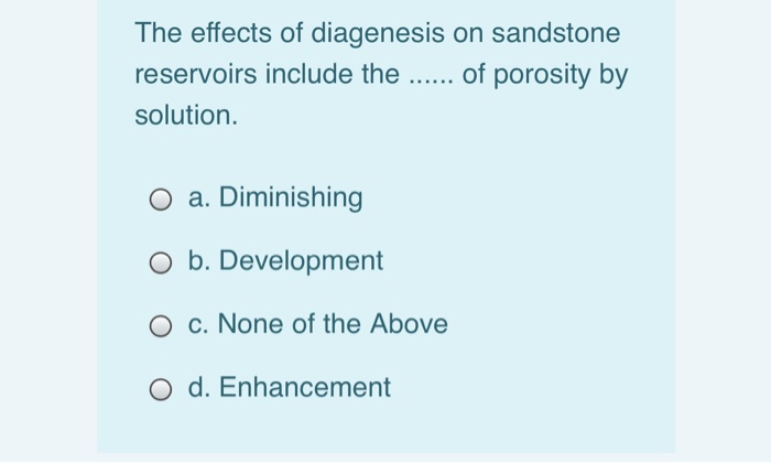 Solved The effects of diagenesis on sandstone reservoirs | Chegg.com