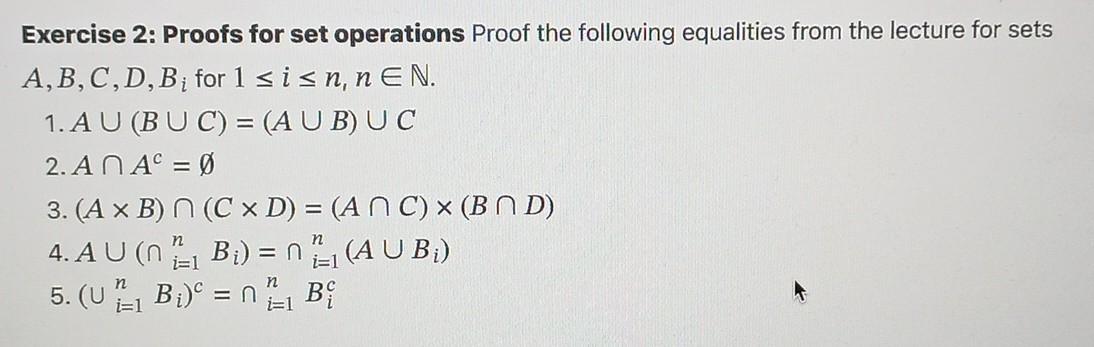 Solved Exercise 2: Proofs for set operations Proof the | Chegg.com