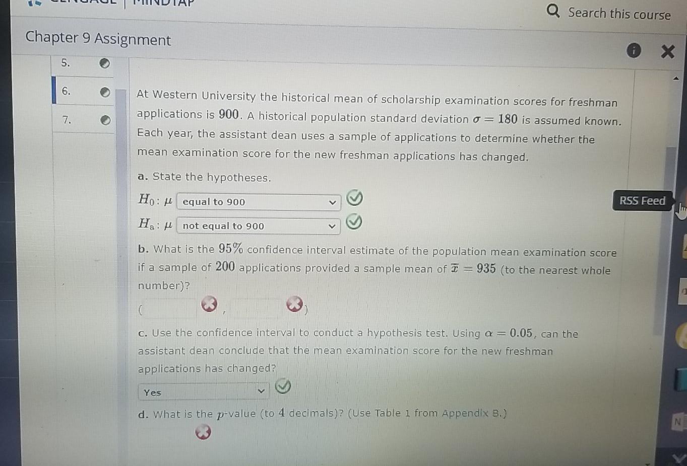 Solved Q Search this course Chapter 9 Assignment X 5. 6. 7. | Chegg.com