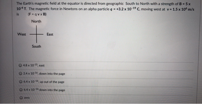 Solved The Earth's magnetic field at the equator is directed | Chegg.com