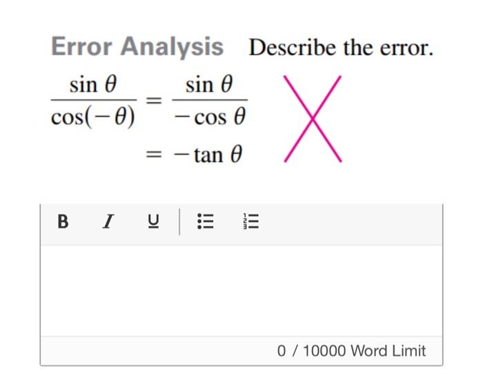 Solved Error Analysis Describe the error. sin e sin Ꮎ | Chegg.com