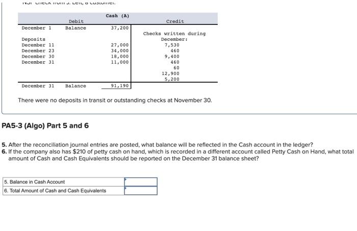 Solved PA5-3 (Algo) Identifying Outstanding Checks and | Chegg.com