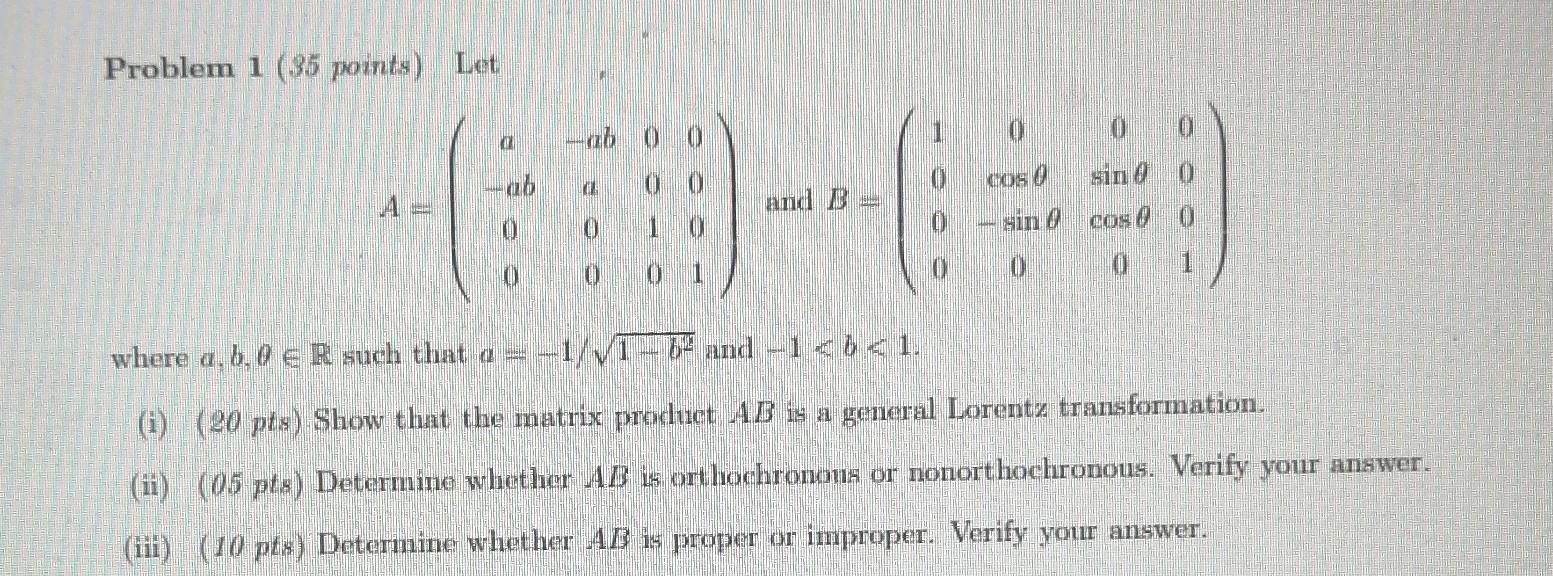 Solved Problem 1 (35 points) Let A=⎝⎛a−ab00−aba0000100001⎠⎞ | Chegg.com