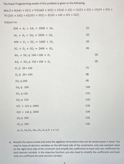 Solved The linear Programming model of this problem is given | Chegg.com