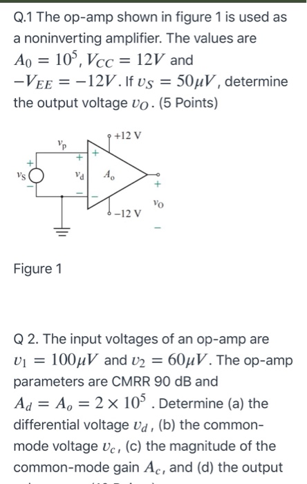 Solved Q 1 The Op Amp Shown In Figure 1 Is Used As A Noni Chegg Com