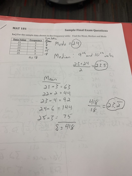 Solved Mat 181 Sample Final Exam Questions 1a For The S