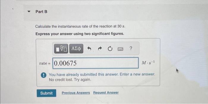 Solved Calculate The Instantaneous Rate Of The Reaction At Chegg Com   Image