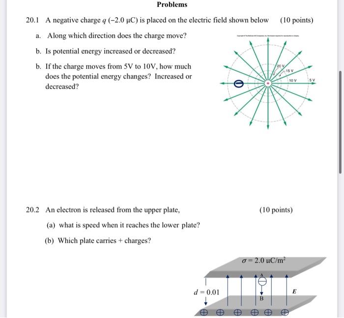 Solved (10 points) Problems 20.1 A negative charge q (-2.0 | Chegg.com
