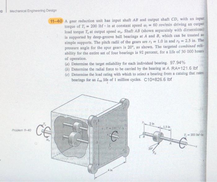 Solved 1-40 A gear reduction unit has input shaft AB and | Chegg.com