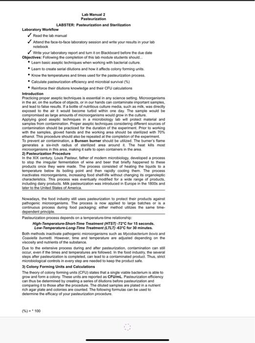 Solved Lab Manual 2 Pasteurization LABSTER: Pasteurization | Chegg.com