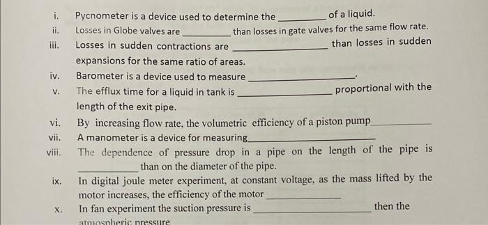 Solved i. Pycnometer is a device used to determine the of a | Chegg.com