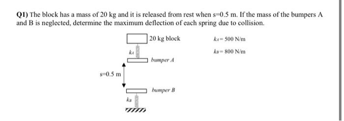 Solved Q1) The Block Has A Mass Of 20 Kg And It Is Released 