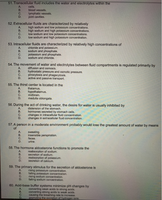 Solved 51. Transcellular fluid includes the water and