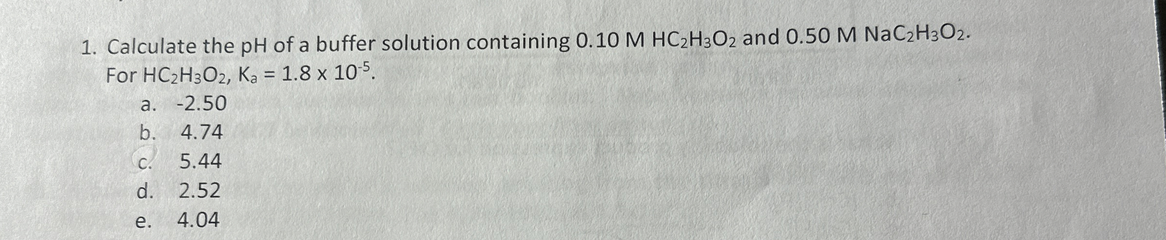 Solved Calculate the pH of a buffer solution containing | Chegg.com