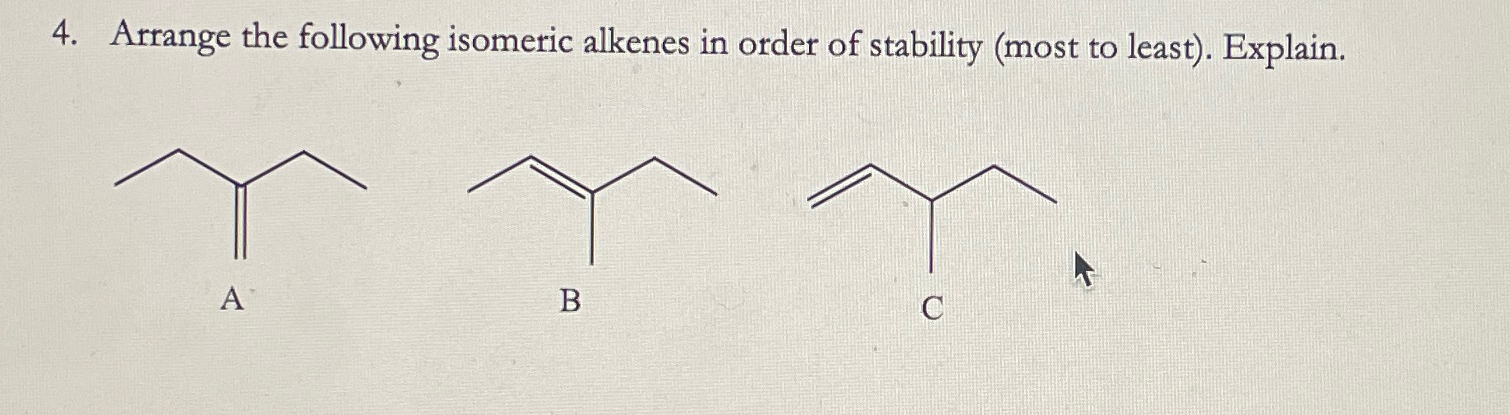 Solved Arrange the following isomeric alkenes in order of | Chegg.com