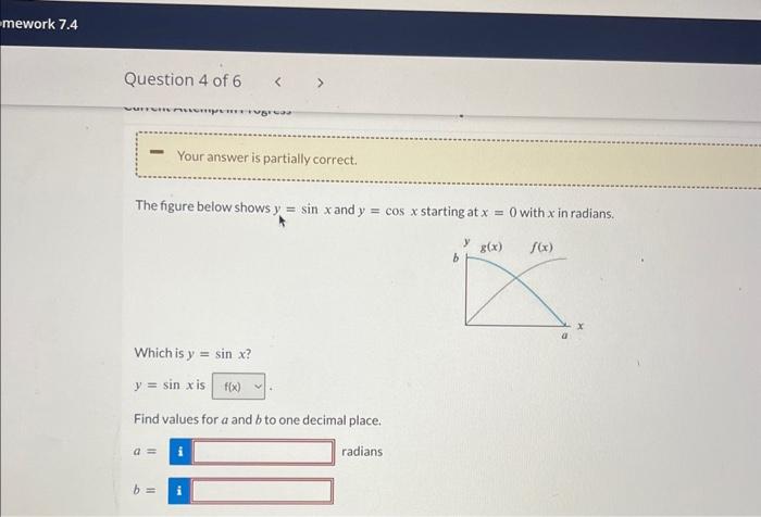 Solved The figure below shows y=sinx and y=cosx starting at | Chegg.com
