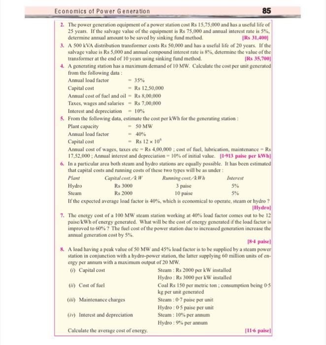 Solved Economics Of Power Generation 85 2 The Power Chegg Com