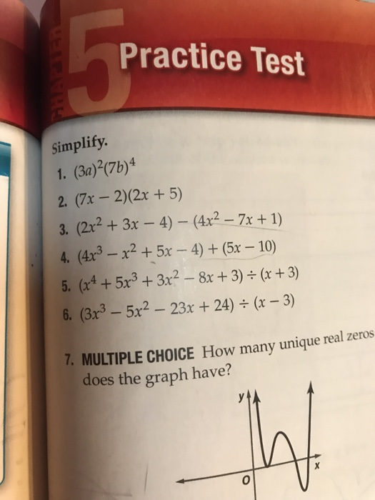 Simplify Test Solved Practice Test Simplify. 1. (3a)?(76)4 2. (7x - 2)(2x | Chegg.com