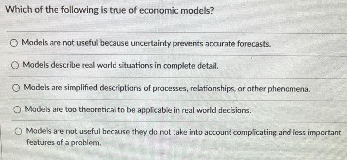 Which of the following is true of economic models? | Chegg.com