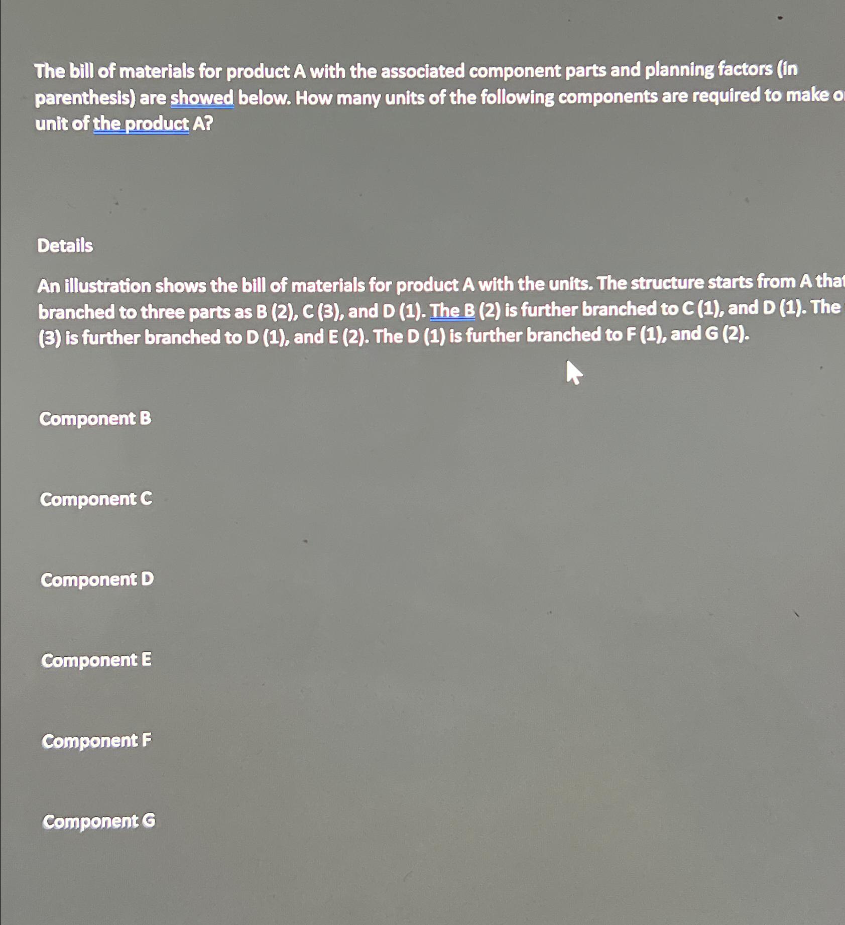 Solved The bill of materials for product A with the | Chegg.com