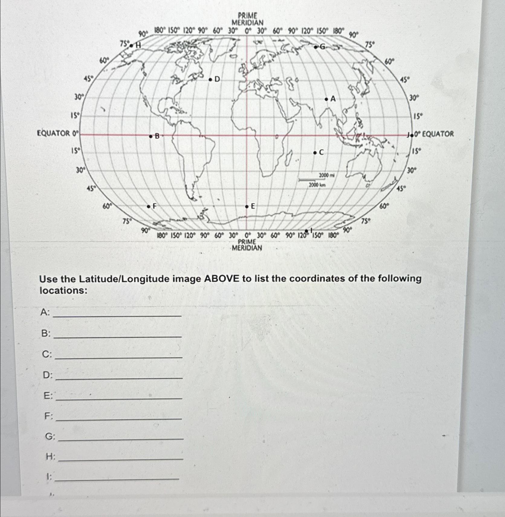 Solved Use the Latitude/Longitude image ABOVE to list the | Chegg.com