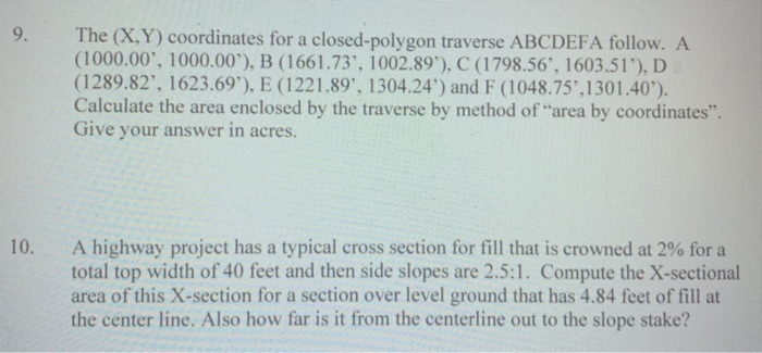 Solved 9. The (X,Y) coordinates for a closed-polygon | Chegg.com