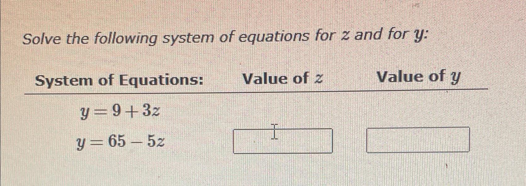 Solved Solve the following system of equations for z ﻿and | Chegg.com