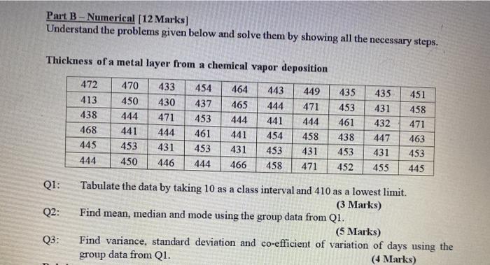 Solved Part B - Numerical [12 Marks) Understand the problems | Chegg.com