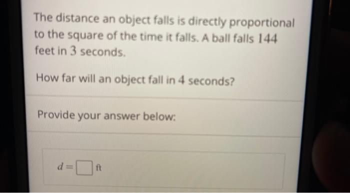 Solved The distance an object falls is directly proportional | Chegg.com
