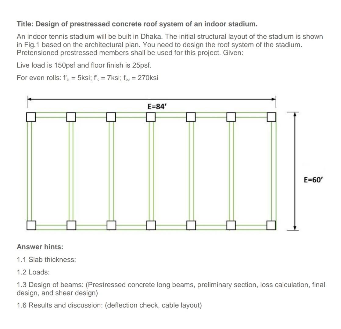 Title: Design of prestressed concrete roof system of | Chegg.com