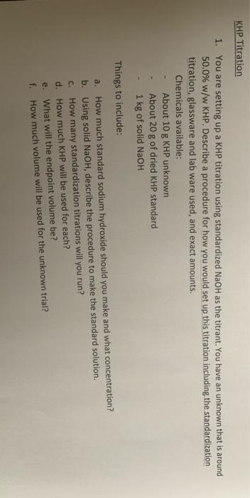 KHP Titration 1. You are setting up a KHP titration | Chegg.com