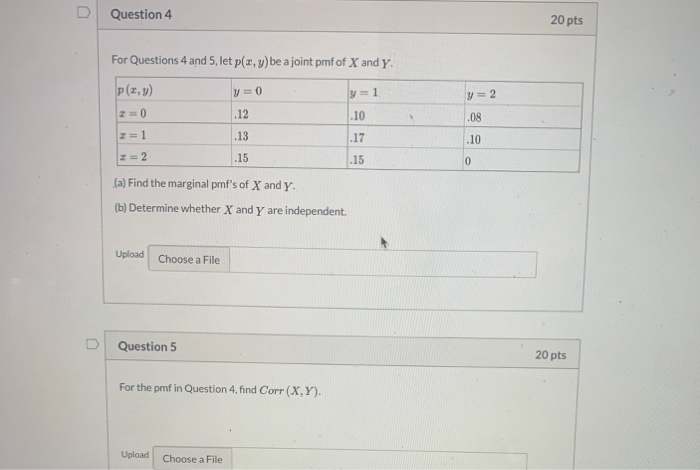 Solved u Question 4 20 pts For Questions 4 and 5, let p(x, | Chegg.com