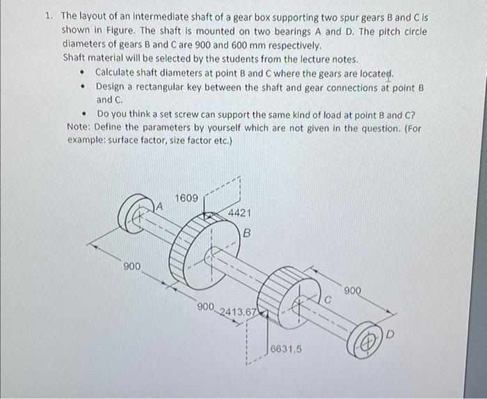 Solved 1. The layout of an intermediate shaft of a gear box