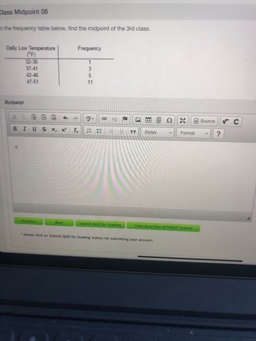 Solved Class Midpoint 08 n the frequency table below, find | Chegg.com