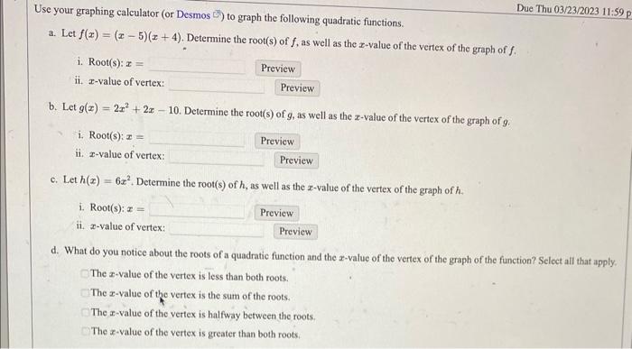 Solved your graphing calculator (or Desmos (D)) to graph the | Chegg.com