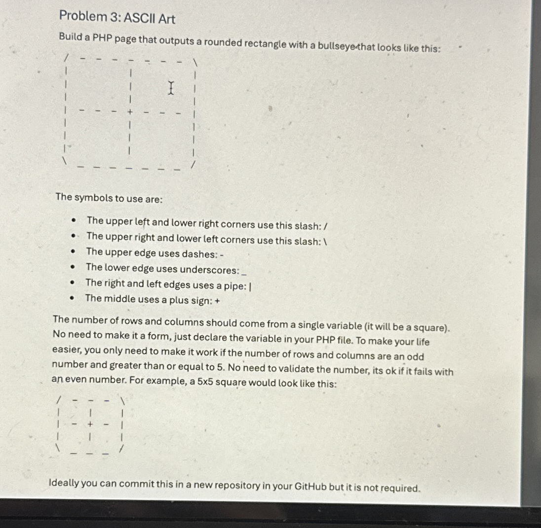 Solved Problem 3: ASCII ArtBuild a PHP page that outputs a | Chegg.com