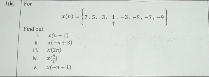 Solved 1(b) ﻿Forx(n)={7,5,3,1uarr,-3,-5,-7,-9}Find | Chegg.com