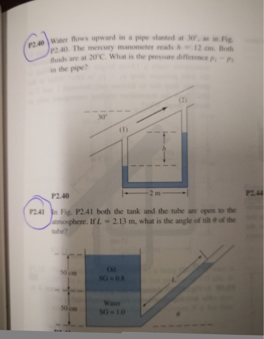 Solved P2 40 Water Flows Upward In A Pipe Slanted At 30 In Chegg Com