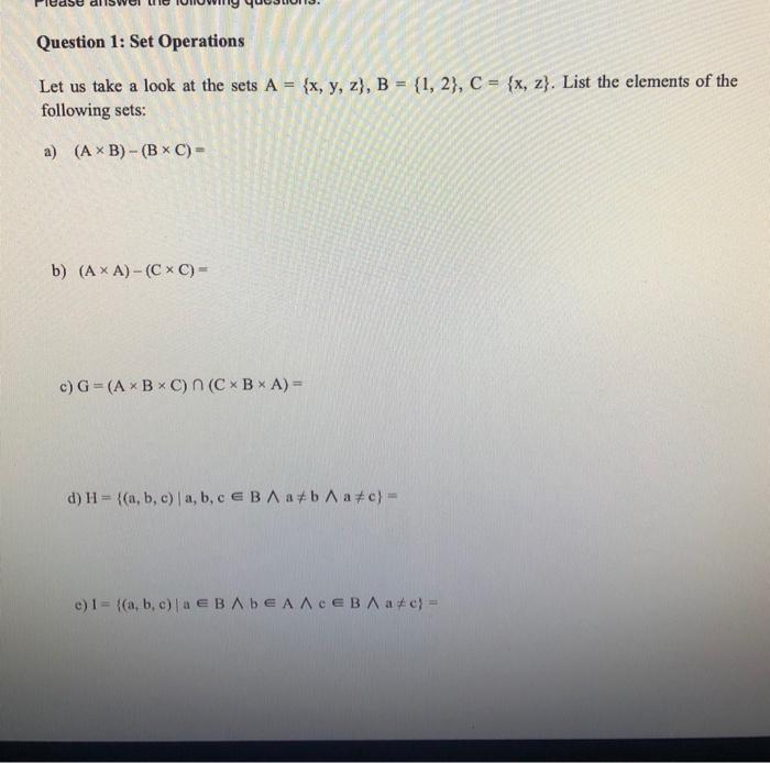 Solved Question 1: Set Operations Let us take a look at the | Chegg.com