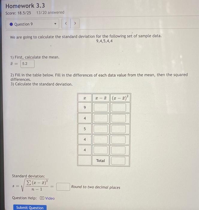 Solved We are going to calculate the standard deviation for | Chegg.com