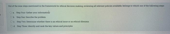 Solved Out of the nine steps mentioned in the framework for | Chegg.com