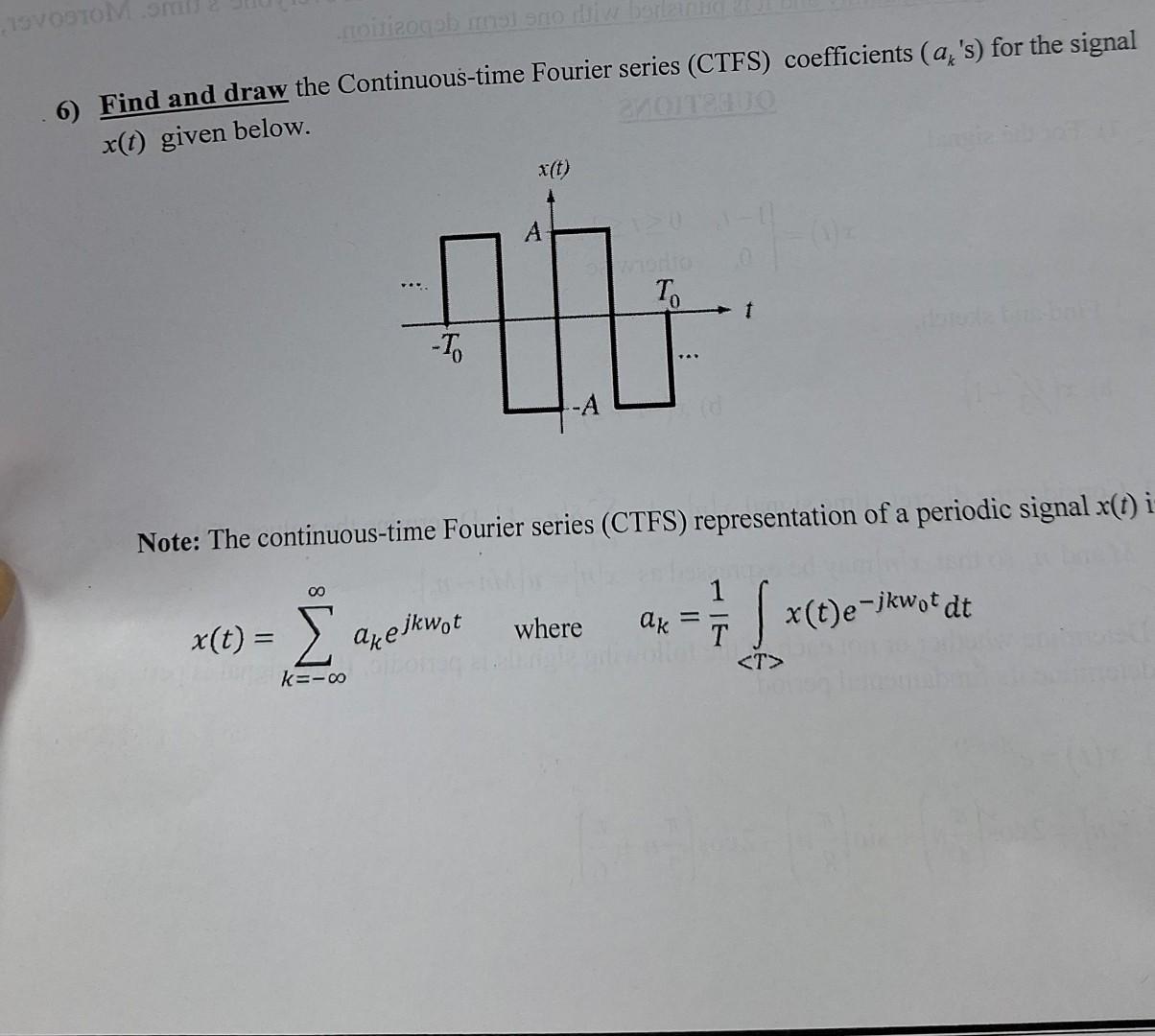 Solved 6) Find And Draw The Continuous-time Fourier Series | Chegg.com